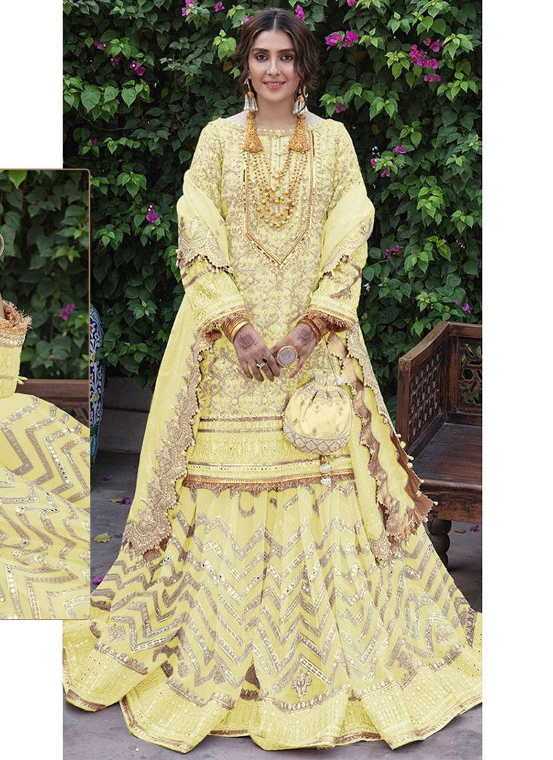 Yellow Colour New Designer Wedding Wear Georgette Heavy Embroidery Bridal Pakistani Salwar Suit R-496 C